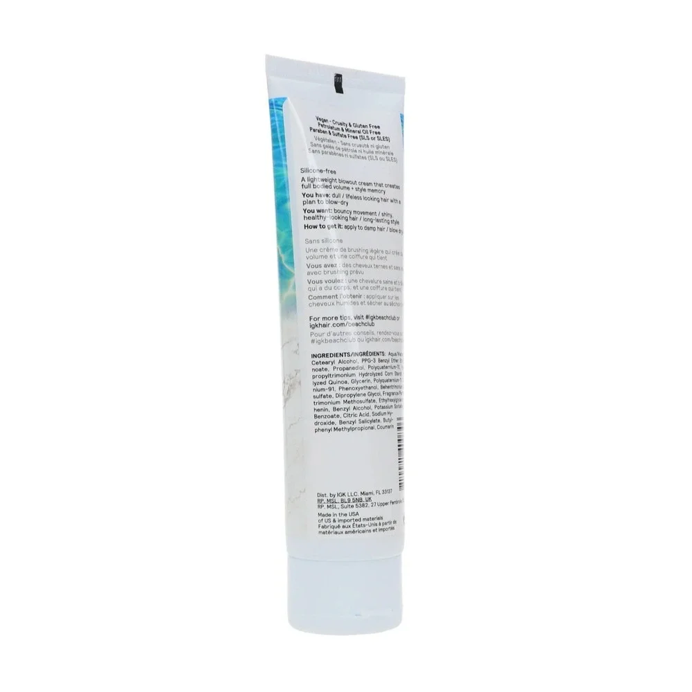 IGK Beach Club Style-Memory Blowout Cream Heat Protectant Vegan 4.5 oz